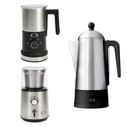 Coffee Brewing Set, Stainless Steel, Grinder & Frother