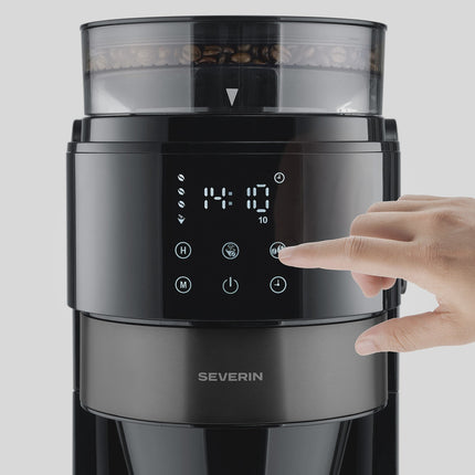 Coffee Maker with Grinder, 10-Cup Capacity, Dark Inox