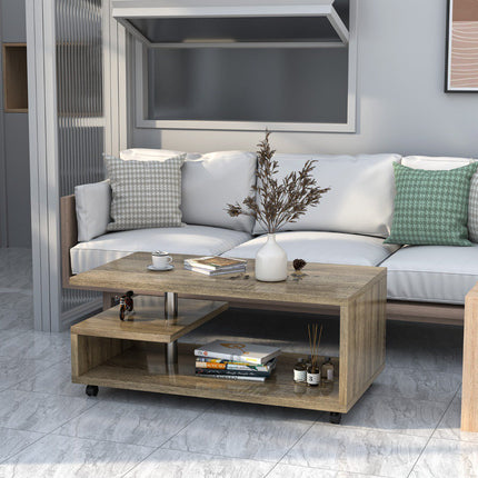Coffee Table 105x60x46 cm, 2 Shelves, Locking Castors