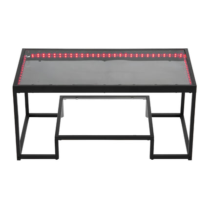 Coffee Table – 2-Tier Tempered Glass, LED Lighting