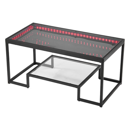 Coffee Table – 2-Tier Tempered Glass, LED Lighting