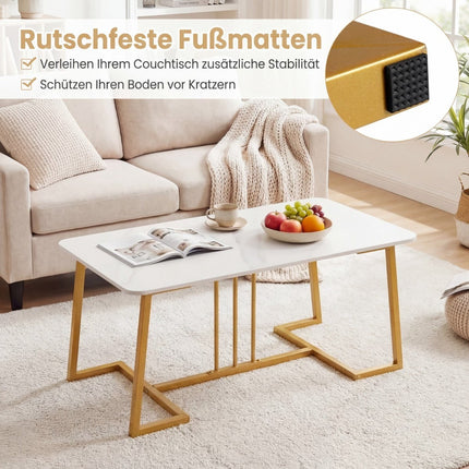 Coffee Table Faux Marble 90cm Metal Frame White Gold