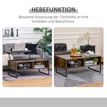 Height adjustable Brown coffee table, chipboard, 100x60x40 cm