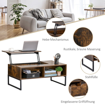Height adjustable Brown coffee table, chipboard, 100x60x40 cm