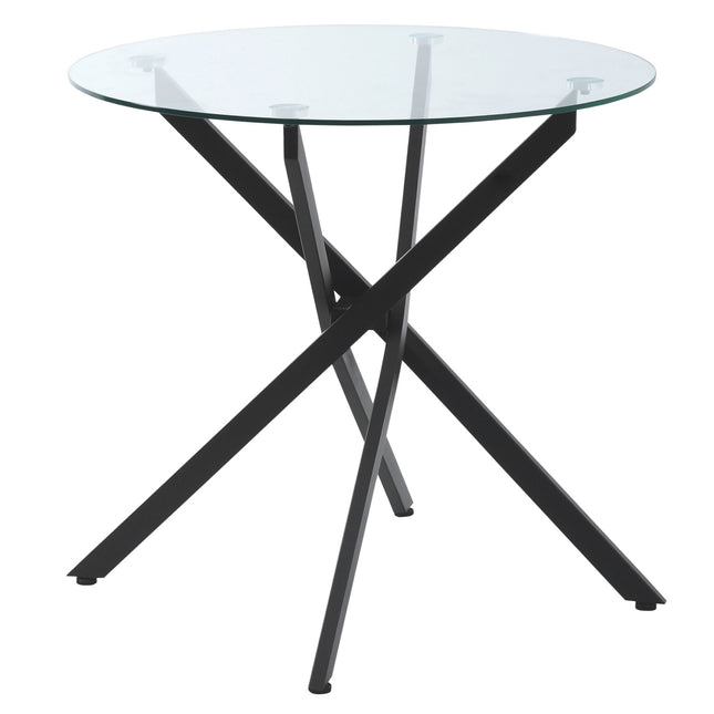 Round coffee table in glass - black, metal frame, 80 cm