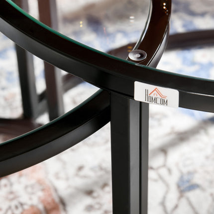 Coffee table set of 2 - Black steel frame, tempered glass