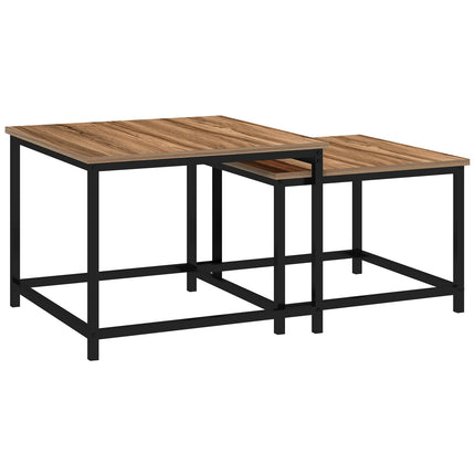Industrial Wood Look Coffee table set, steel frame, set of 2