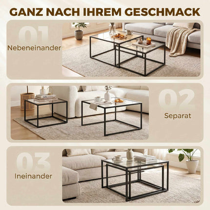 Coffee Table Set of 2, Nesting, Tempered Glass, Black