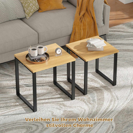 Coffee Table Set of 2, Wood Look, Metal Frame, Nesting Design