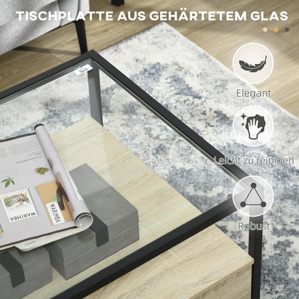 Coffee table with drawer & glass top – Oak & Steel