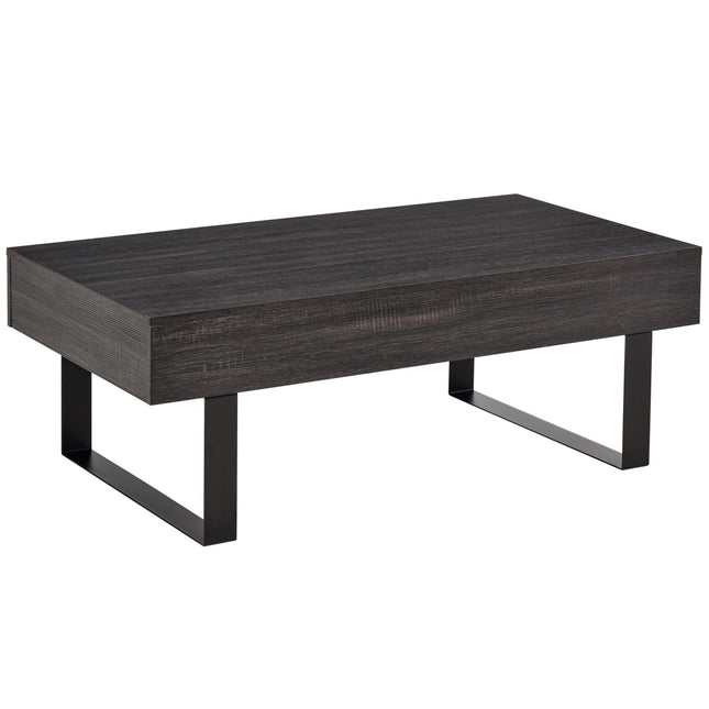 Coffee table with drawer and shelves, robust steel frame