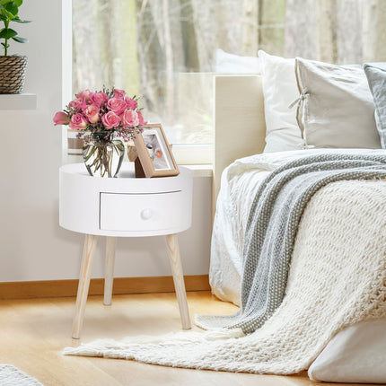 Round white coffee table with drawer - 50 kg capacity