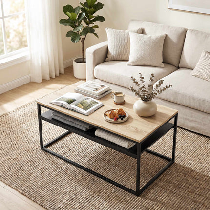 Coffee Table With Shelf, Oak Look and Black, 100 cm