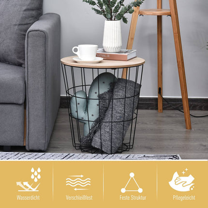 Round coffee table with storage, Natural metal MDF, Ø39.5X43Cm