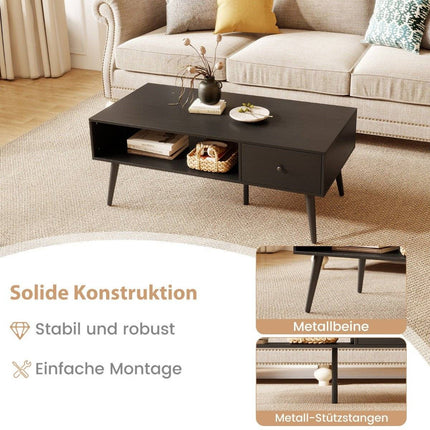 Coffee Table with Drawer and Open Shelf, 109 x 55 x 39.5 cm, Black