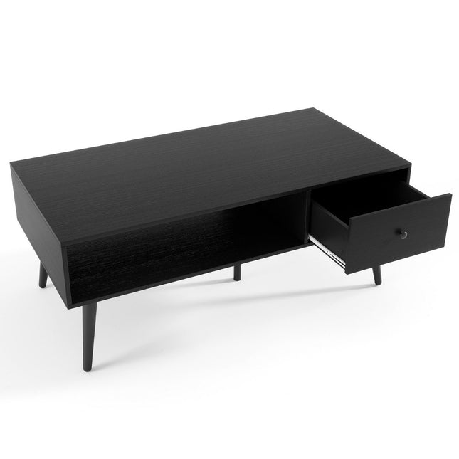 Coffee Table with Drawer and Open Shelf, 109 x 55 x 39.5 cm, Black