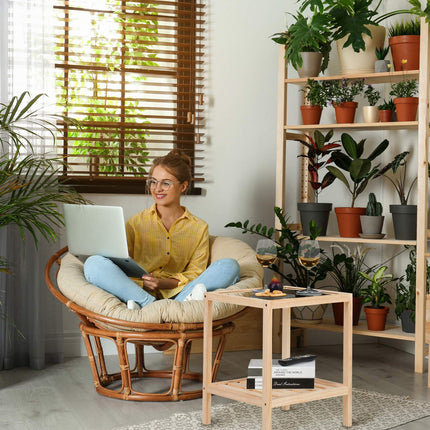 Coffee Table with Glass Top – Pine Wood, 2 Shelves