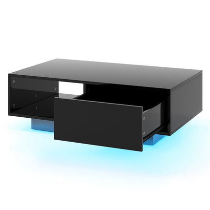 Coffee Table with LED Lights, Remote, Storage, Black, 95x55x31 cm
