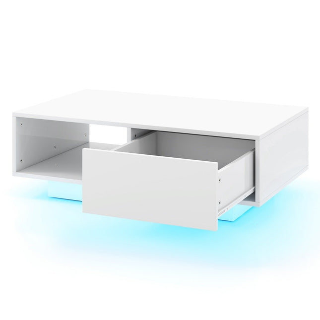 Coffee Table with LED Lights and Remote, 95 x 55 x 31 cm, White