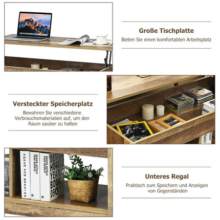 Coffee Table with Lifting Top Multifunctional Accent Furniture with Hidden Compartments & Shelves Oak