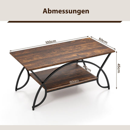 Coffee Table with Shelf, Metal Frame, 100x50x45 cm