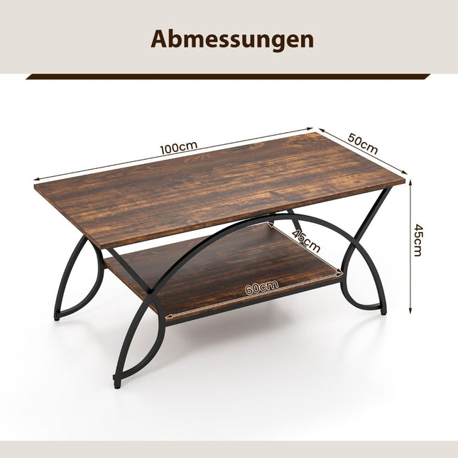 Coffee Table with Shelf, Metal Frame, 100x50x45 cm