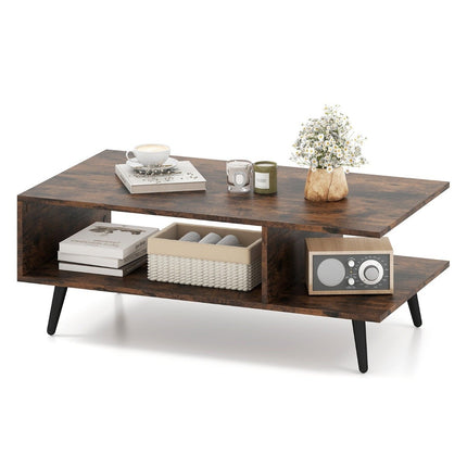 Coffee Table with Storage – 2-Tier Wood & Metal, 80x45x30 cm