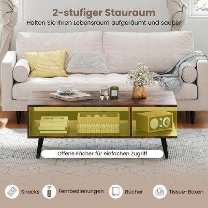 Coffee Table with Storage – 2-Tier Wood & Metal, 80x45x30 cm