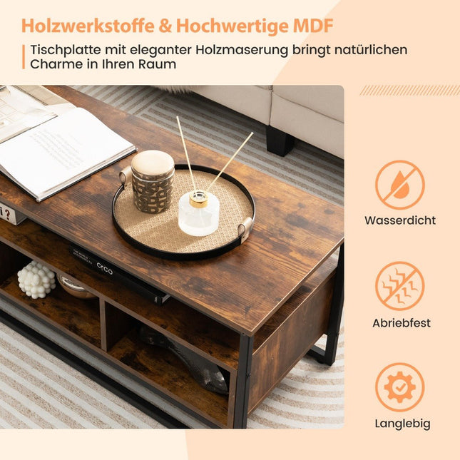 Coffee Table with Storage Industrial Table with Open Shelves 110 x 42.5 x 45 cm Rustic Brown