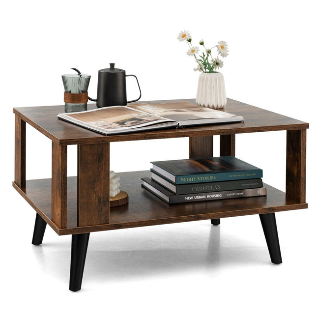Coffee table for small rooms 2-tier coffee table made of wood 70 x 50 x 41 cm