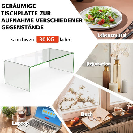 Coffee table glass table U-shaped side table made of tempered glass 108 x 50 x 35 cm