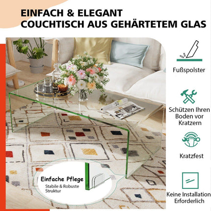 Coffee table glass table U-shaped side table made of tempered glass 108 x 50 x 35 cm