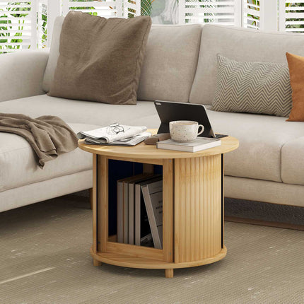 Round bamboo coffee table with storage - modern design