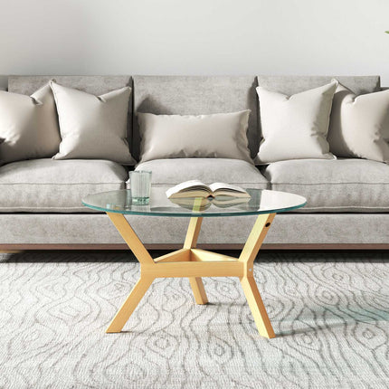 Round coffee table in tempered glass, adjustable foot pads