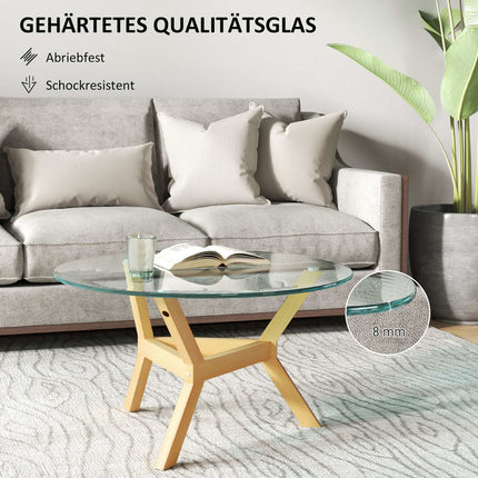 Round coffee table in tempered glass, adjustable foot pads
