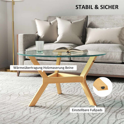 Round coffee table in tempered glass, adjustable foot pads