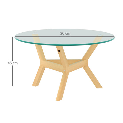 Round coffee table in tempered glass, adjustable foot pads