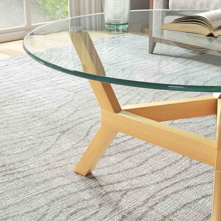 Round coffee table in tempered glass, adjustable foot pads