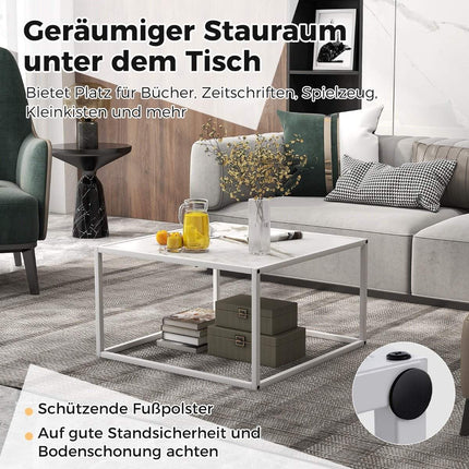 Coffee table marble look rectangular coffee table with metal frame 70 x 70 x 40 cm white