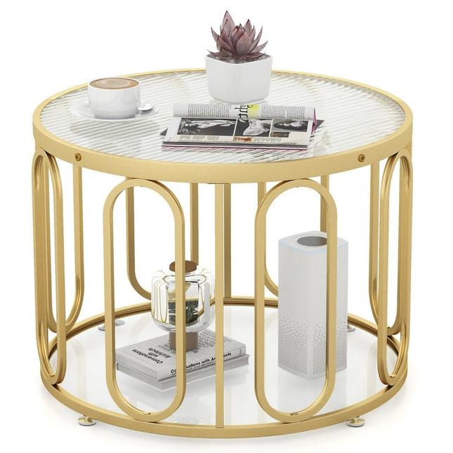 Coffee table round living room table with 2 glass tops & rotating metal frame transformable total load capacity of 30 kg