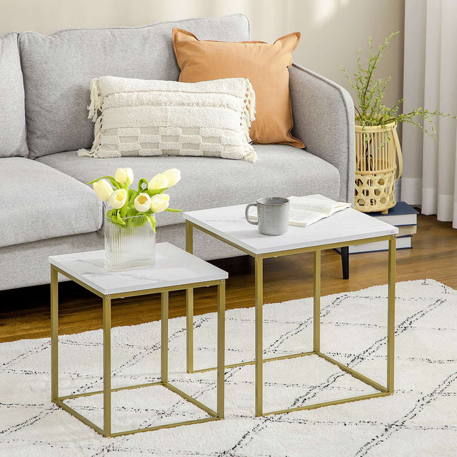 Nesting coffee table set of 2 - white steel frame