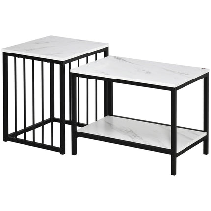 Modern nesting coffee table set, marble look, steel