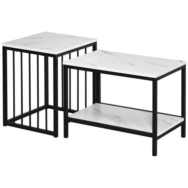 Modern nesting coffee table set, marble look, steel