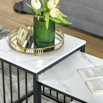 Modern nesting coffee table set, marble look, steel