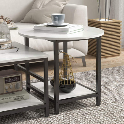 Modern coffee table in marble look with 2 pcs., steel frame