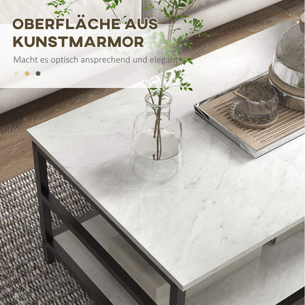 Modern coffee table in marble look with 2 pcs., steel frame
