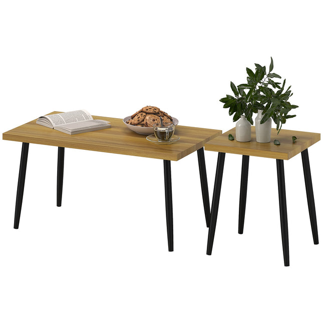 Set of 2 coffee tables with steel frame - Natural wood finish