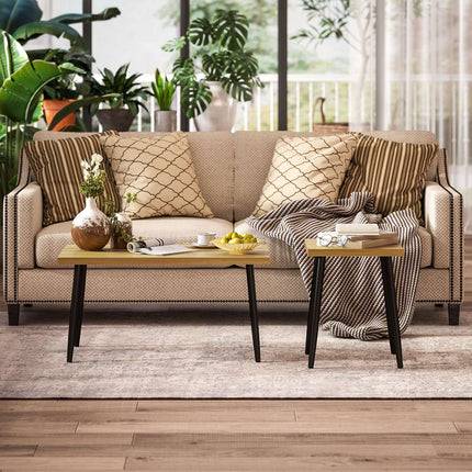 Set of 2 coffee tables with steel frame - Natural wood finish