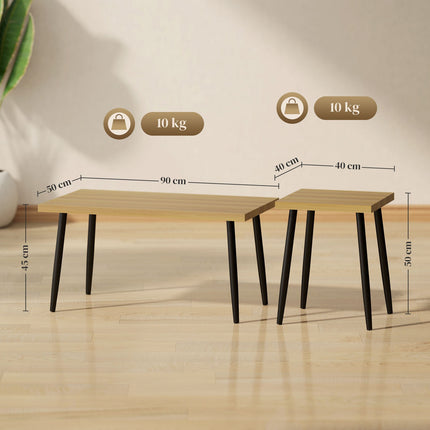 Set of 2 coffee tables with steel frame - Natural wood finish