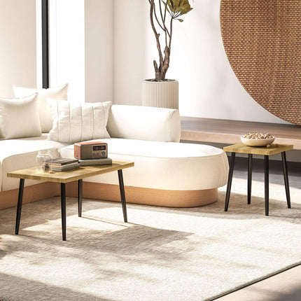 Set of 2 coffee tables with steel frame - Natural wood finish